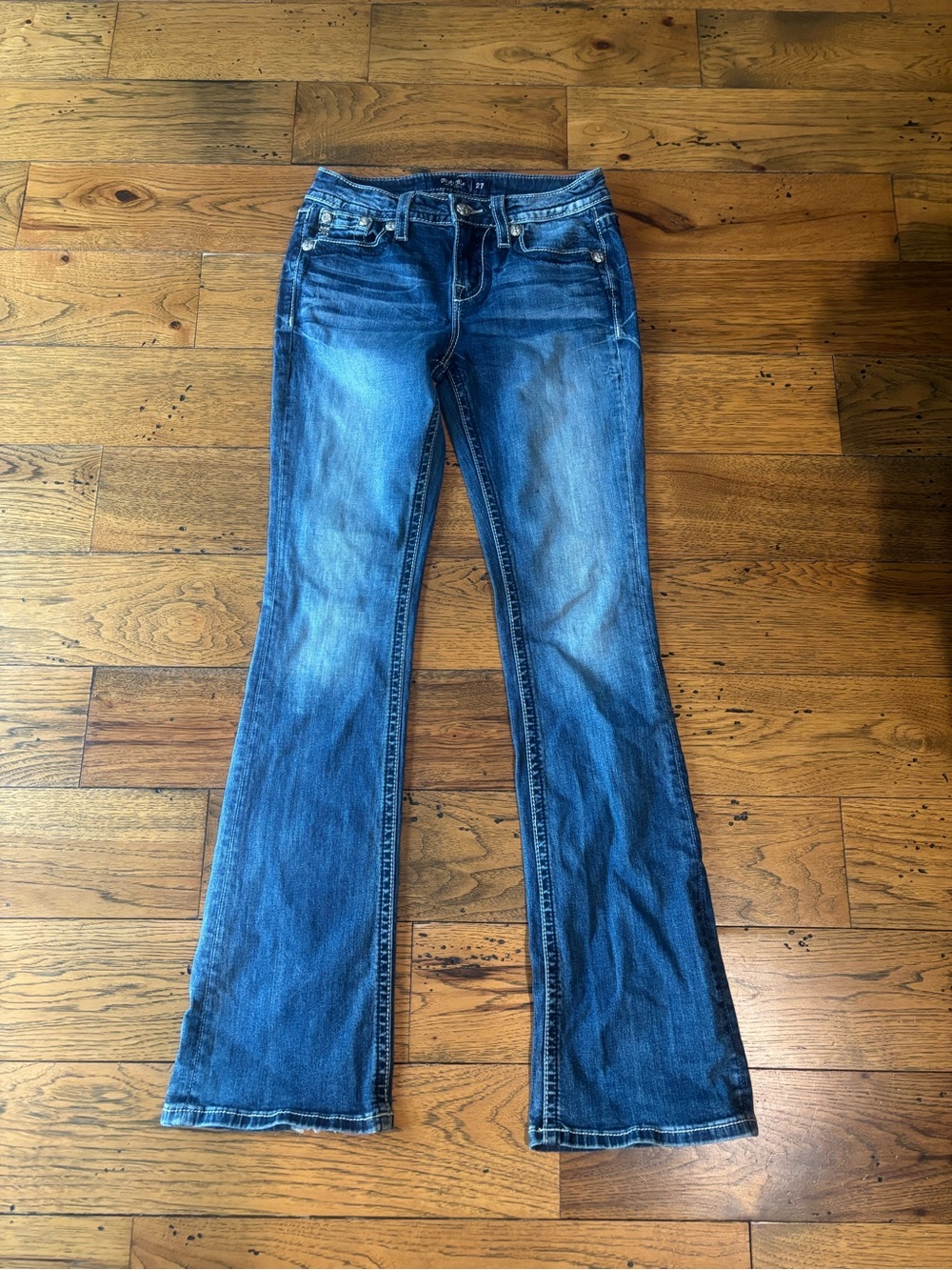 Miss Me Women's Blue Chloe Bootcut Jeans Dreamcatcher Embellished Pockets Sz 27